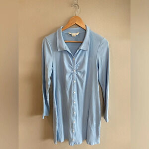 AMERICAN EAGLE Ribbed Knit Long Sleeve Midi Button Up Dress‎ Baby Blue XL